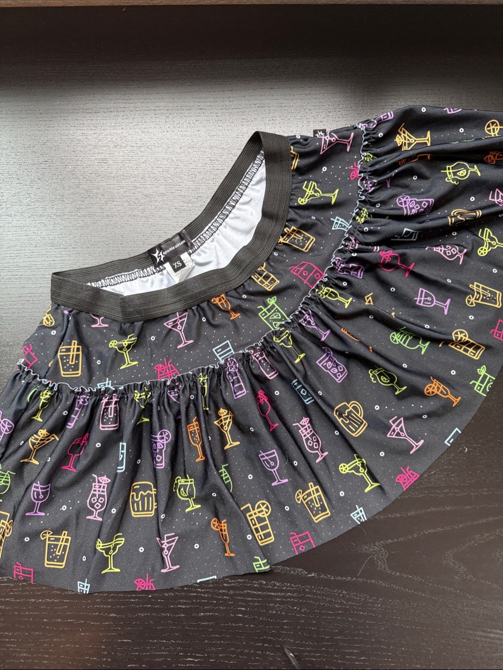 Sparkle Athletic - Neon Cocktail Print Black Running Skirt - XS